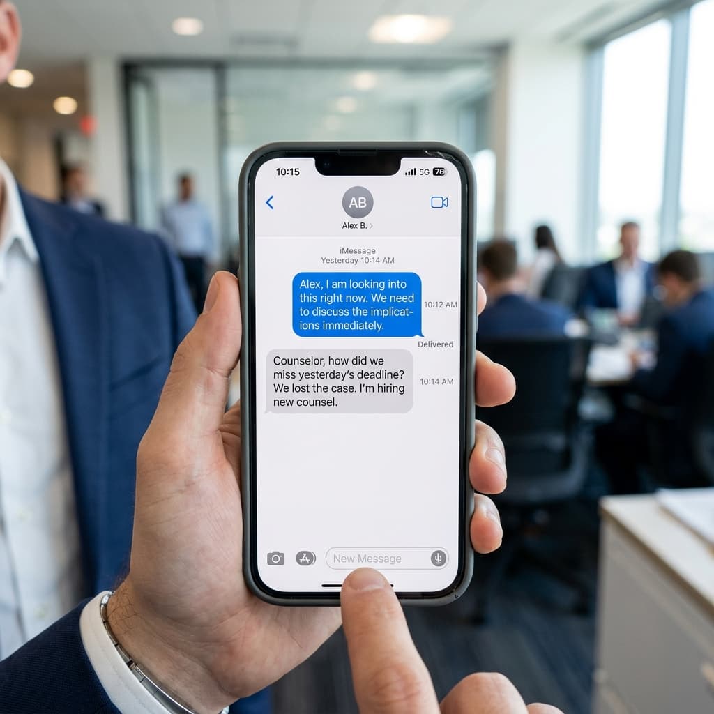 Missed court deadline text message alert
